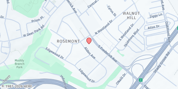 Map showing Gaithersburg Soup Kitchen at 9008 Rosemont Drive, Gaithersburg, MD