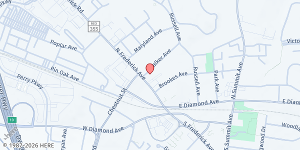 Map showing Grace United Methodist Church at 119 North Frederick Avenue, Gaithersburg, MD