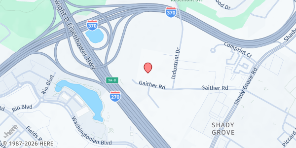 Map showing Manna Food Center Main Warehouse at 9311 Gaither Road, Gaithersburg, MD