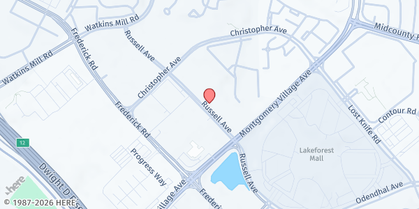 Map showing Montgomery County Muslim Foundation at 811 Russell Ave., Suite G, Gaithersburg, MD