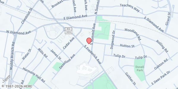 Map showing Saint Martin of Tours Food Pantry at 201 S Frederick Ave, Gaithersburg, MD