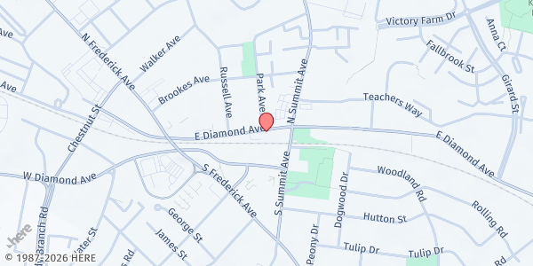 Map showing Spanish Catholic Center at 201 E. Diamond Ave. 3rd Floor, Gaithersburg, MD