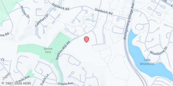 Map showing The Upcounty Hub @ Watkins Mill Elementary School at 19001 Watkins Mill Road, Gaithersburg, MD