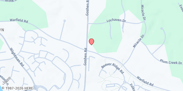 Map showing Upcounty Hub Drive Thru at Church of Nazarene at 8921 Warfield Road, Gaithersburg, MD