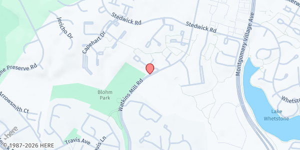 Map showing Watkins Mill House at 20201 Watkins Mill Road, Gaithersburg, MD