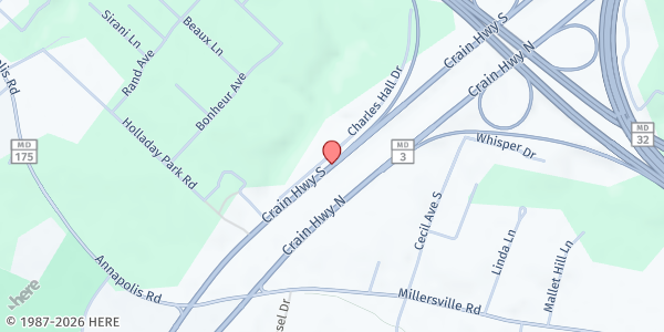 Map showing Wilson Memorial Church at 1113 Northbound Lane, Gambrills, MD