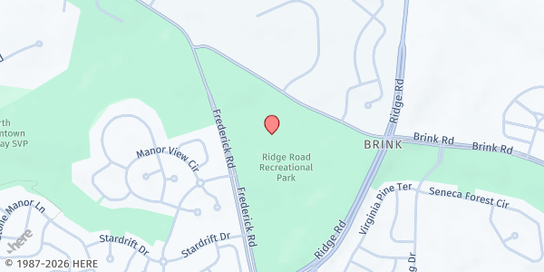 Map showing The Upcounty Hub @ Ridge Road Recreational Park at 21155 Frederick Road, Germantown, MD