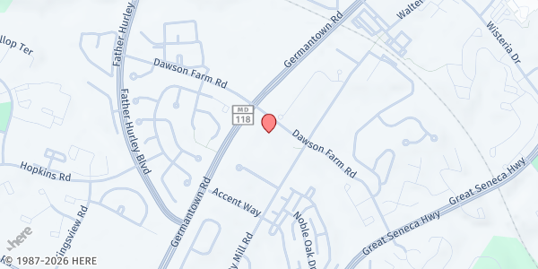 Map showing Upcounty Hub Drive Thru at Germantown Elementary at 19110 Liberty Mill Rd., Germantown, MD