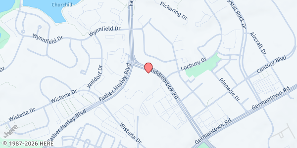 Map showing Upcounty Hub Drive Thru at Mother Seton Parish at 19951 Father Hurley Blvd., Germantown, MD