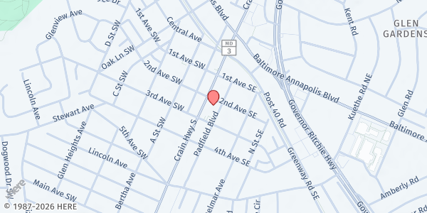 Map showing Glen Burnie United Methodist Church at 5 2nd Avenue Southeast, Glen Burnie, MD