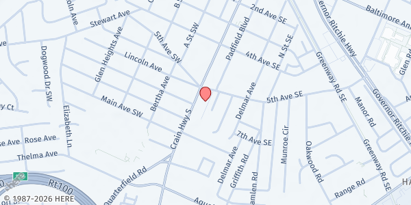 Map showing Salvation Army GB at 511 Crain Hwy S, Glen Burnie, MD