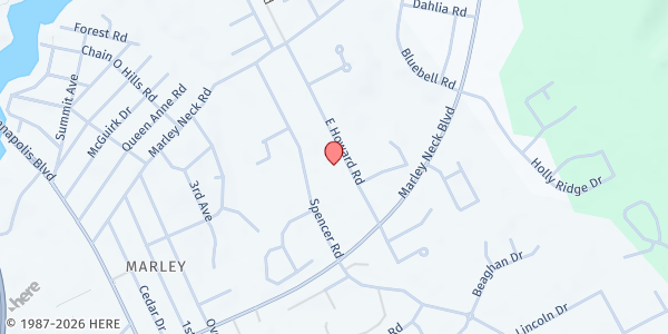 Map showing St. James Apostolic at 7566 East Howard Road, Glen Burnie, MD