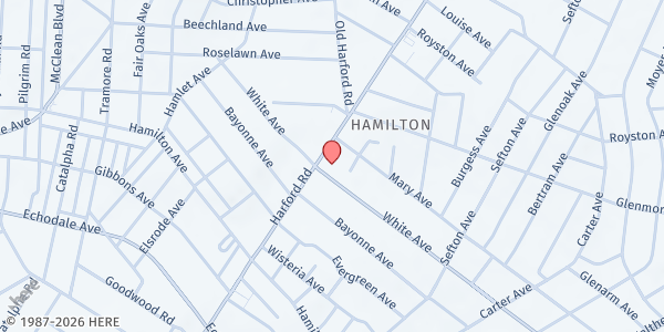 Map showing Feeding the Flock Distribution Site at 5801 Harford Road, Glenham-Belford, MD