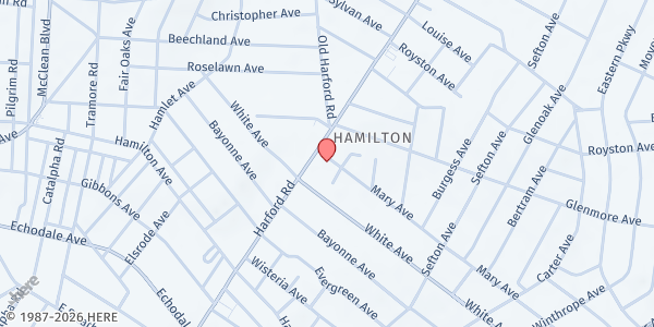 Map showing HARBELL Community Organization at 5807 Harford Road, Glenham-Belford, MD