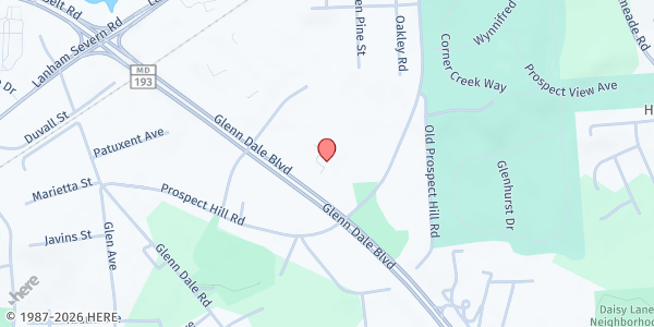 Map showing Reid Temple AME Church at 11400 Glenn Dale Blvd, Glenn Dale, MD