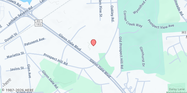 Map showing Reid Temple AME Church at 11400 Glenn Dale Boulevard, Glenn Dale, MD
