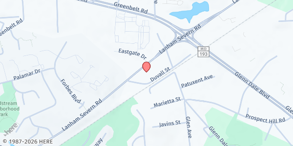 Map showing Resurrection Bible Church at 10835 Lanham Severn Road, Glenn Dale, MD