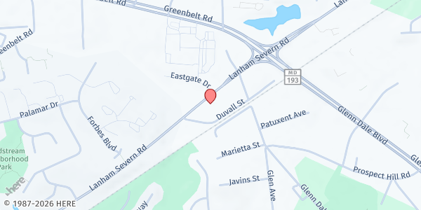 Map showing Resurrection Bible Church at 10835 Lanham-Severn Road, Glenn Dale, MD