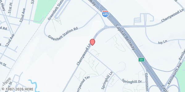 Map showing City of Greenbelt Food Pantry at 6101 Cherrywood Lane, Greenbelt, MD