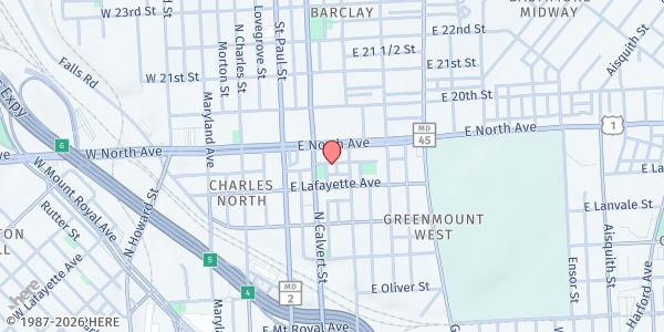 Map showing Bmore Community Fridge at 209 McAllister Street, Greenmount West, MD