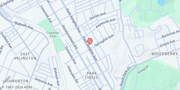 Map showing Plantation Park Heights Urban Farm Fridge at 3811 Park Heights Avenue, Greenspring, MD