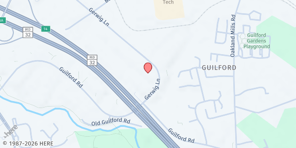 Map showing Howard County Food Bank at 9385 Gerwig Lane, Guilford, MD