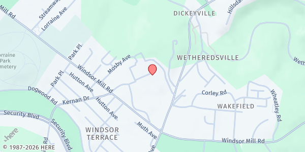 Map showing University of Maryland Rehabilitation & Orthopaedic Institute - Produce Market at 2200 Kernan Drive, University of Maryland Rehabilitation & Orthopaedic Institute, Gwynn Oak, MD