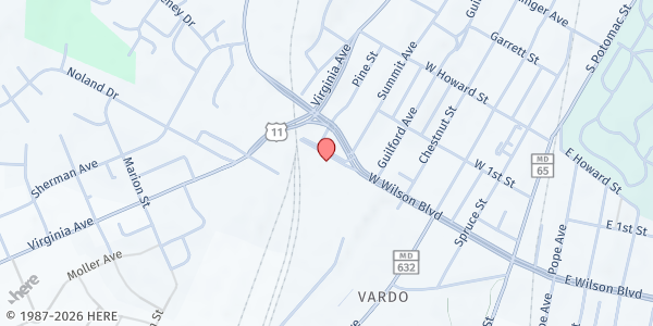 Map showing Bethel Assembly of God at 515 W. Wilson Blud., Hagerstown, MD