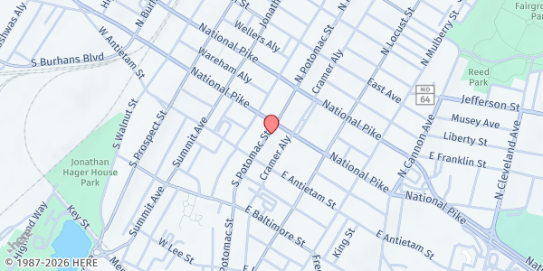 Map showing Bridge of Life/Faith Chapel at 6 South Potomac Street, Hagerstown, MD