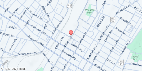 Map showing Draped with Confidence at 223 North Prospect Street, Hagerstown, MD