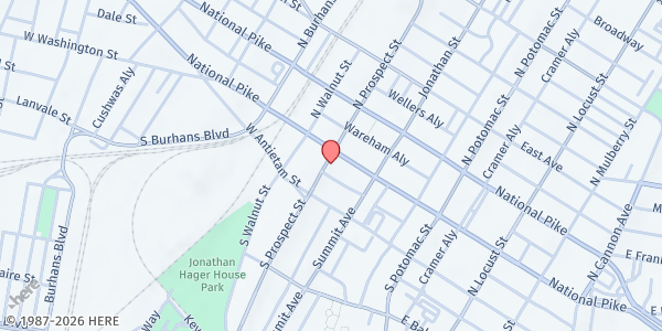 Map showing Hagerstown Presbyterian Church at 20 South Prospect Street, Hagerstown, MD