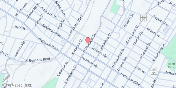 Map showing Hagerstown Rescue Mission at 125 North Prospect Street, Hagerstown, MD