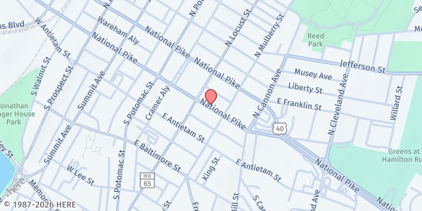 Map showing Islamic Center of Hagerstown – Food Pantry at 122 East Washington Street, Hagerstown, MD