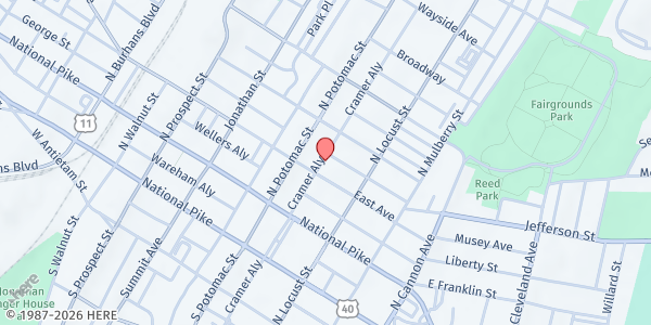Map showing James Closet - Cutting Edge Ministries at 32 East Avenue, Hagerstown, MD