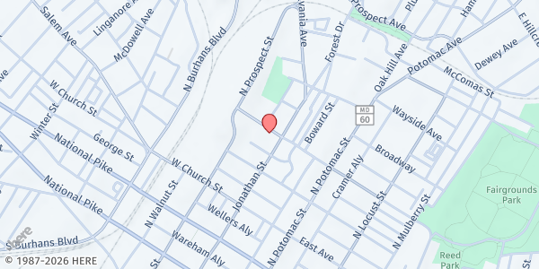 Map showing Robert W. Johnson Community Center at 109 West North Avenue, Hagerstown, MD