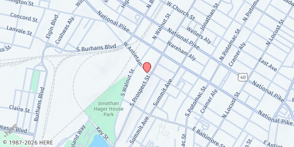 Map showing St. John's Episcopal Church at 101 South Prospect Street, Hagerstown, MD