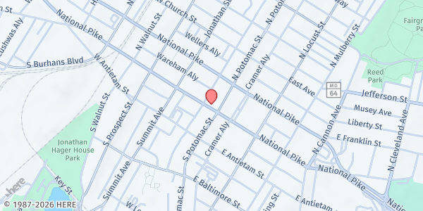 Map showing The Good Samaritan at 14 W. Washington Street, Hagerstown, MD