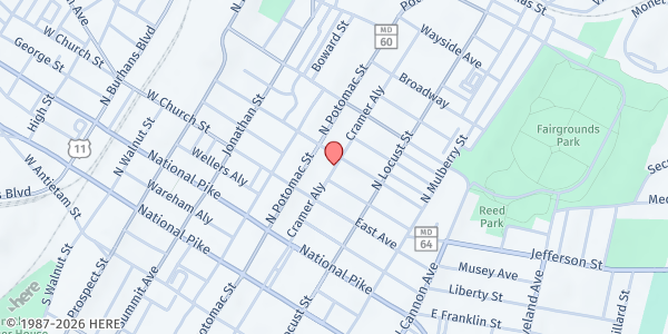 Map showing Trinity Food Bank at 15 Randolph Ave, Hagerstown, MD