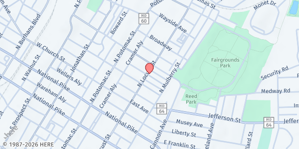 Map showing Wells House at 324 North Locust Street, Hagerstown, MD