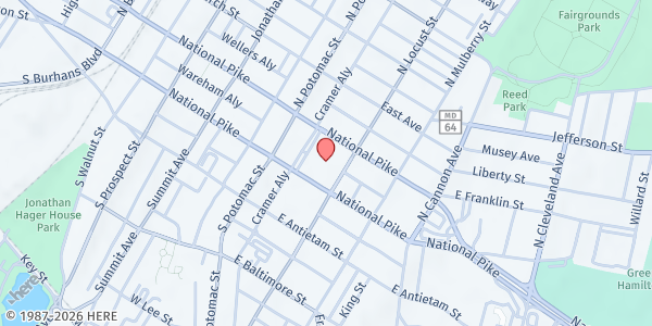 Map showing Zion Church Soup Kitchen at 201 North Potomac Street, Hagerstown, MD