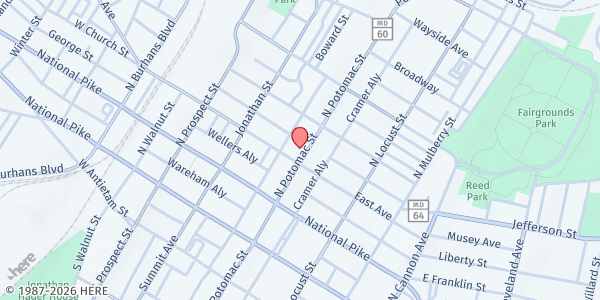 Map showing Zion Soup Kitchen at 201 N. Potomac St., Hagerstown, MD