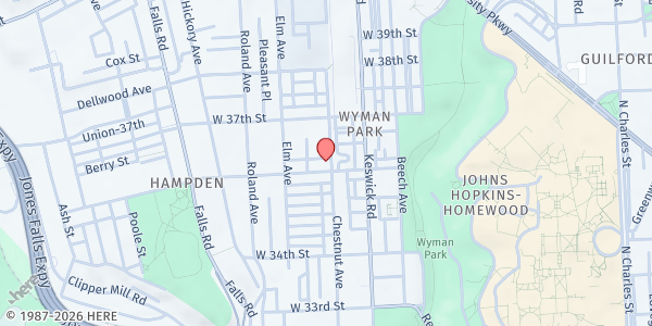 Map showing St. Luke's on the Avenue at 800 West 36th Street, Hampden, MD