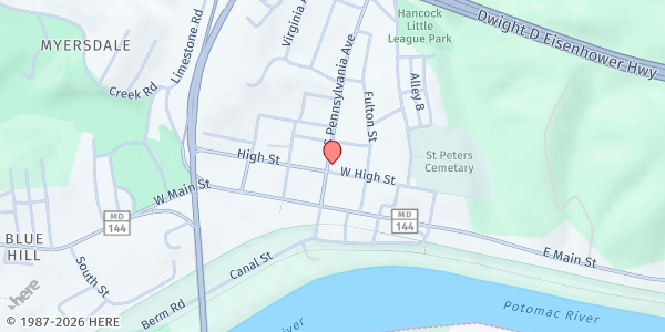 Map showing Interfaith Service Coalition - Hancock at 116 West High Street, Hancock, MD