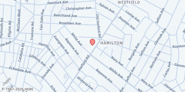 Map showing Sharon Seventh-day Adventist Church at 5814 Harford Road, Harford - Echodale - Perring Parkway, MD