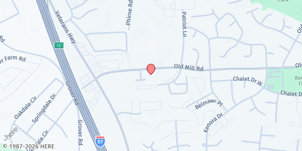 Map showing Church on the Rock at 649 Old Mill Rd., Harpers Mill, MD