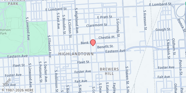 Map showing Radical City at 413 South Conkling Street, Highlandtown, MD