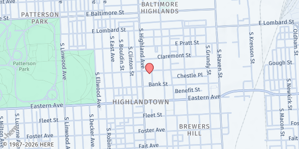Map showing Salem United Methodist Church at 3405 Gough Street, Highlandtown, MD