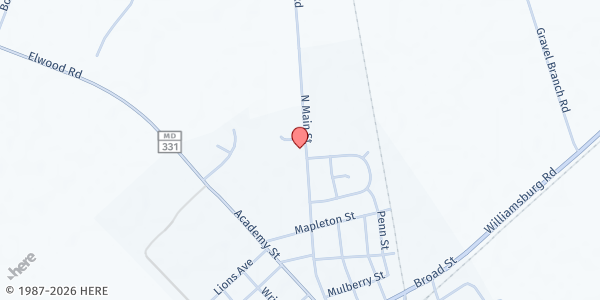 Map showing Bread of Life Pantry at Grace Baptist Church at 510 North Main Street, Hurlock, MD