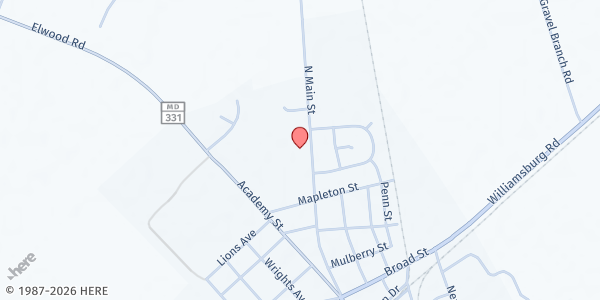 Map showing Bread of Life Pantry at Grace Baptist Church at 510 N Main St, Hurlock, MD