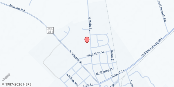 Map showing Grace Baptist at 510 N Main St, Hurlock, MD